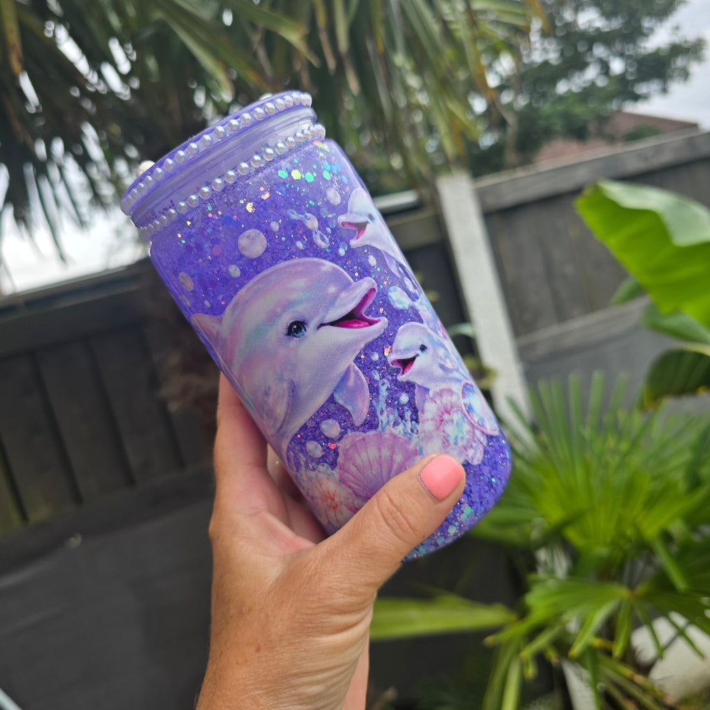 16oz snowglobe tumbler - Dolphin
