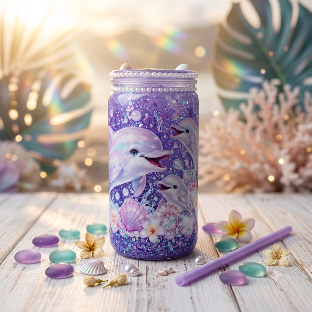 16oz snowglobe tumbler - Dolphin