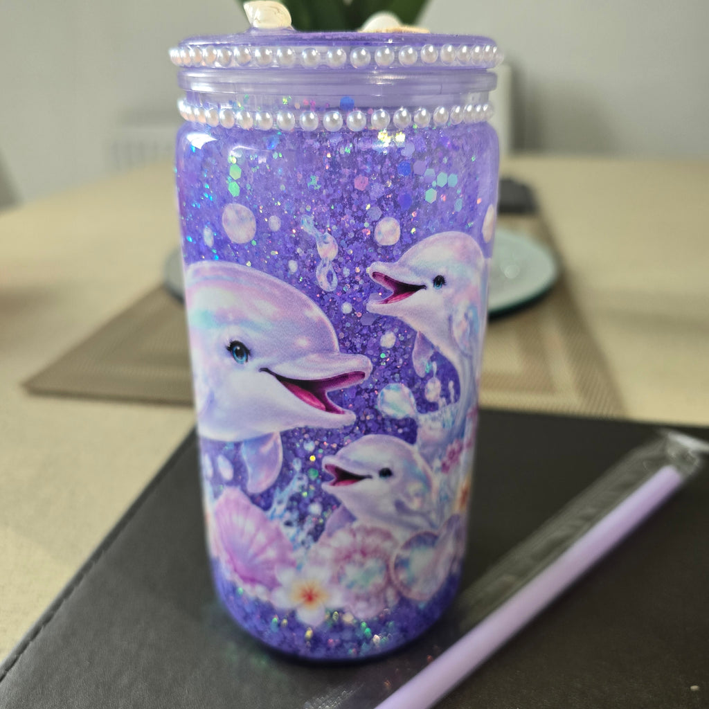 16oz snowglobe tumbler - Dolphin